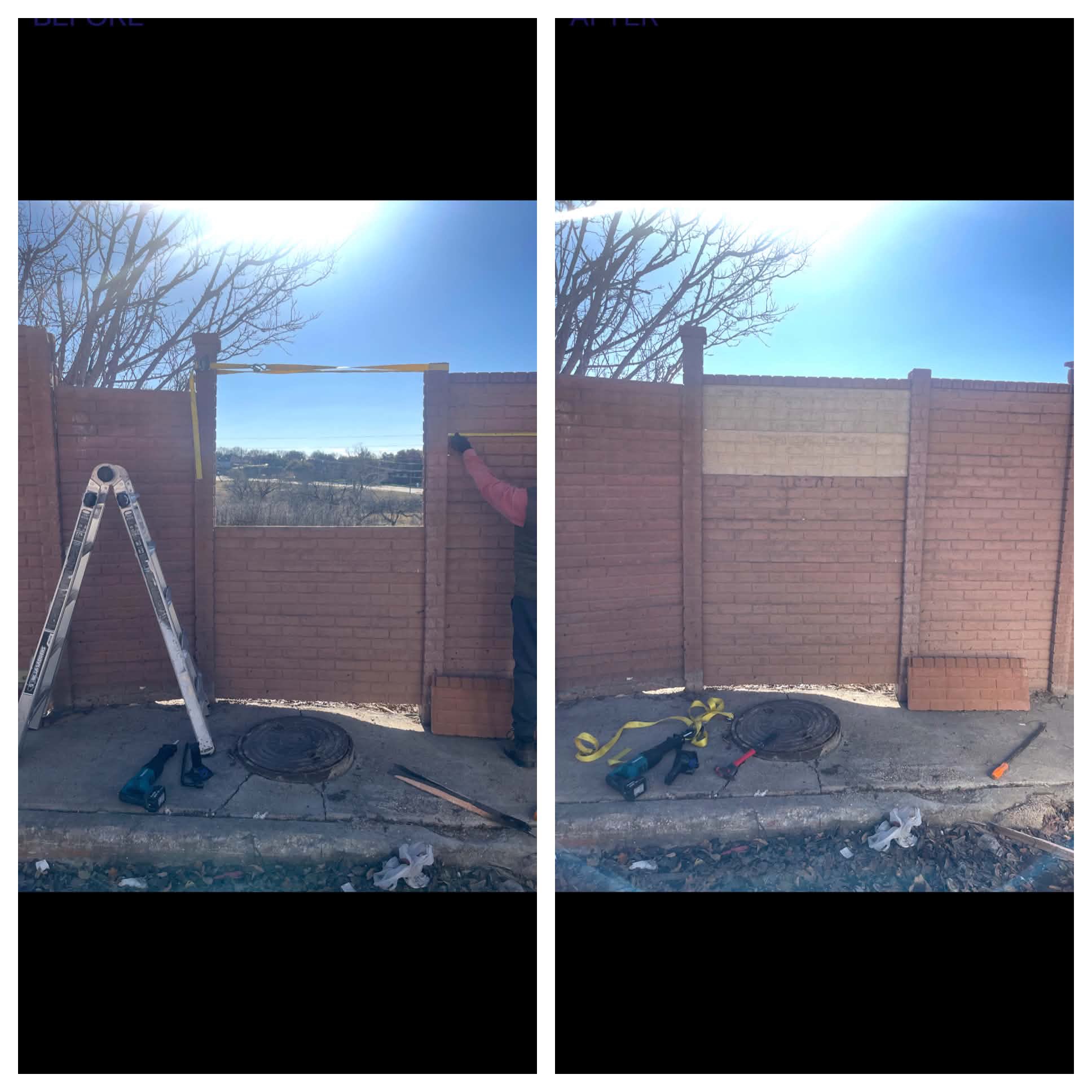Brick wall repair before and after